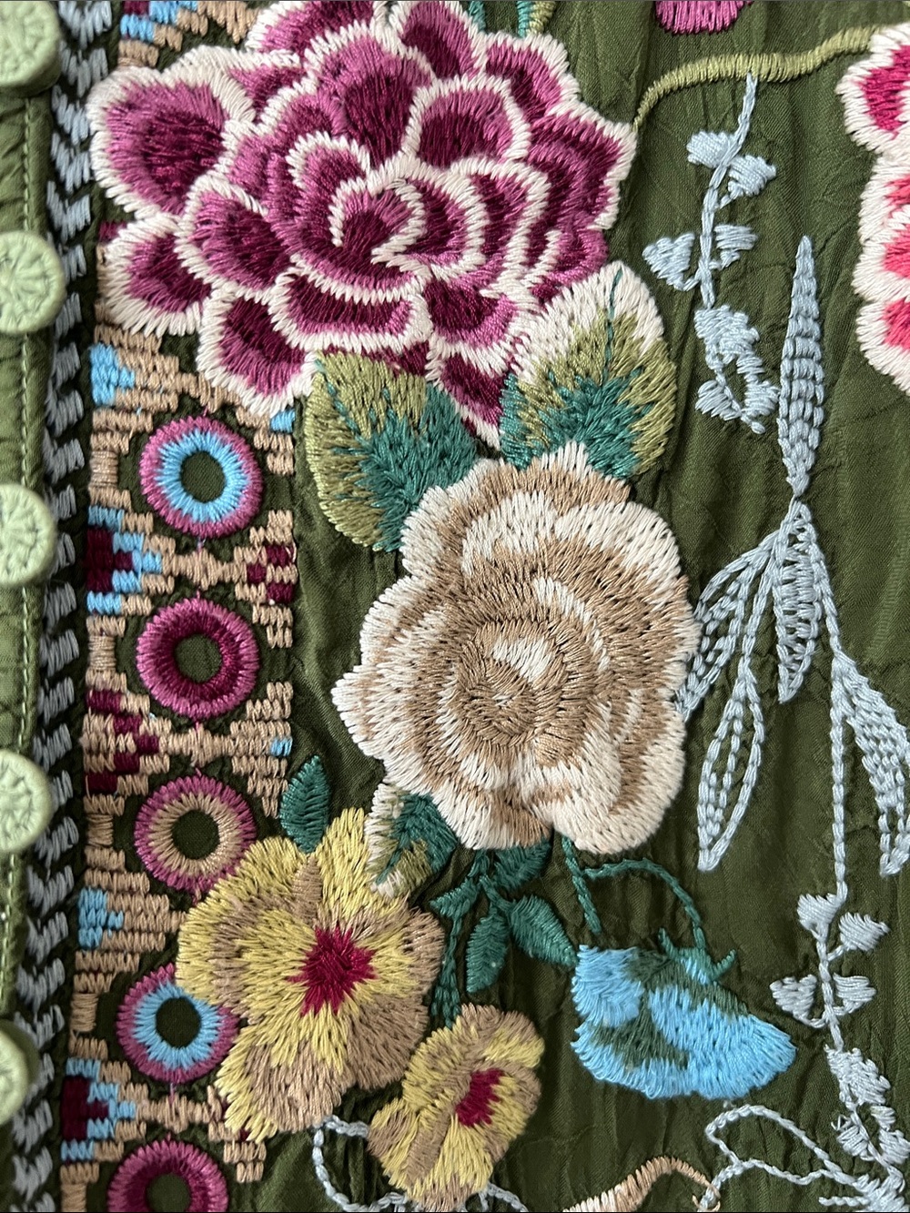 NWOT Johnny Was Olive Green Embroidered Floral Button-Front Blouse size XL - Picture 3 of 12